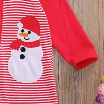 0-12M naujagimiui mergina ilgomis rankovėmis juostele ir sniego spausdinti rompers mielas Kalėdų kūdikis jumpsuit