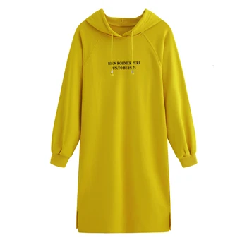 #0163 Žiemos ilgomis Rankovėmis Hoodies Tshirts Suknelės Moterų Plius Dydis Atsitiktinis Gobtuvu Laisvi marškinėliai Suknelė Ponios Didelio Dydžio Drabužius