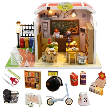 1:24 Miniatiūriniai Lėlių rinkinio Surinkti Roombox Klasėje Medinių modelių Kūrimo Doll House Baldai Kalėdų Dovana Žaislai Berniukams