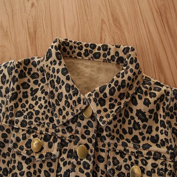 1-6Y Bamblys Kūdikių Mergaičių Švarkai Viršūnes Rudenį Naujų Leopard Print Mygtuką Kišenės ilgomis Rankovėmis Kailis Outwear