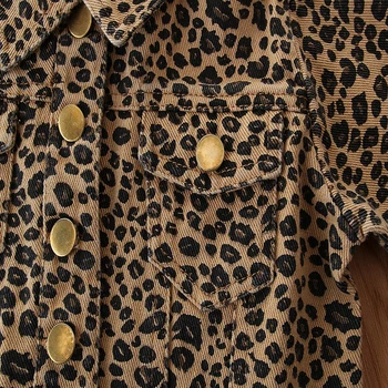 1-6Y Bamblys Kūdikių Mergaičių Švarkai Viršūnes Rudenį Naujų Leopard Print Mygtuką Kišenės ilgomis Rankovėmis Kailis Outwear
