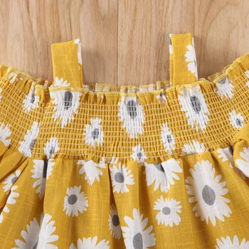 1-6Year Bamblys Vaikams Baby Girl Dress Vasaros Gėlių Pynimas Off Peties Trumpas Rankovės Dirželis Suknelės Sundress Mergina Drabužių Komplektus