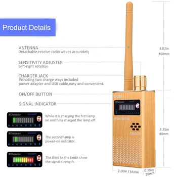 1-8MHZ Belaidžio Skaitytuvas Signalas GSM Prietaisas Finder RF Detektorius Mikro Bangų Aptikimas Saugumo Jutiklio Signalą Anti-Spy Klaidą Aptikti G319