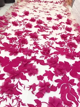 1 kiemas, Hot Pink 3d Šifono Gėlių Nėrinių Audinys, Raudona 3d Rozetės Nėrinių Audinio prancūzijos Nėrinių Audinio Vestuvių Prop Fotografijos Fonas