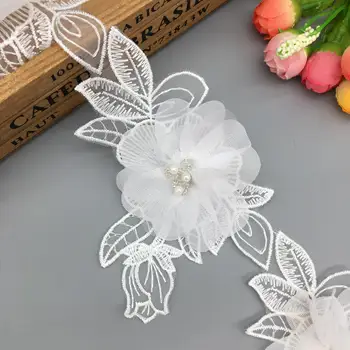 1 kiemas Pearl Zawalcowany 3D Išsiuvinėti Gėlių Lapų Nėriniai Apdailos Juostelės 