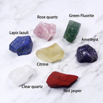 1 nustatykite, Natūralus akmuo kristalas septynių čakrų Juoda audinio maišelis didelis grūdų unpolished dovanų kolekcija