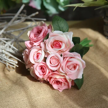 1 Puokštė 9 Vadovai Šilko Rožė Dirbtinių Gėlių, Vestuvių Namų Puošybai Išaugo Padirbtų Gėlių Puokštė Stalo Dekoras