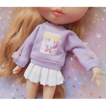 1 Set Mielas Sailor Moon Modelis Violetinis Megztinis+Balti Sijonas už Blyth, Licca, Azone Lėlės Drabužiai 1/6 Lėlės Priedai
