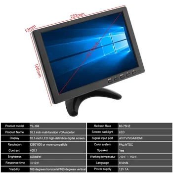 10.1 Colio Daugiafunkcis HD Automobilio Pogalvių Monitorius TFT LCD HD Skaitmeninis Ekranas Automatinis Vaizdo Grotuvas paramos HDMI / VGA / AV / USB / TV