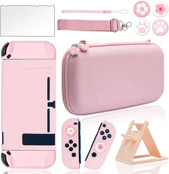 10 1 Pink Kelionės Paketas Atveju Nešiojamas Krepšys Nintendo Jungiklis su kieta Apsaugine danga Stiklo Screen Protector-Ultra plonas