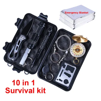 10 1 Survival kit Lauko Stovyklavimo Įranga, Kelionės Karinės Pagalbos Reikmenys, Pirmosios pagalbos rinkiniai Taktinis išgyvenimo Priemonės