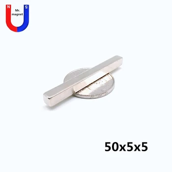10/50/200pcs 50x5x5 magnetai, stiprūs, 50mm x 5mm x 5mm, neodimio magnetai, retųjų žemių magnetinės medžiagos, 50*5*5 magnetas stačiakampio gretasienio pavidalo