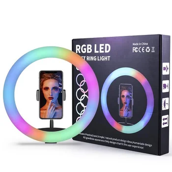 10 colių RGB Šviesos Žiedas Su Trikoju Telefono Stovas LED Selfie Ringlight Pritemdomi Spalvinga Nuotrauka Žiedas Lempa Tampyti Transliacijos