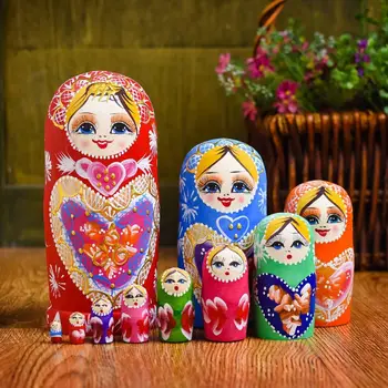 10 Sluoksnių/Set Matryoshka Mediniai Rusijos Lizdus Lėlės Darbalaukio Dekoras Vaikų Kalėdų Dovanos, Švietimo Žaislai