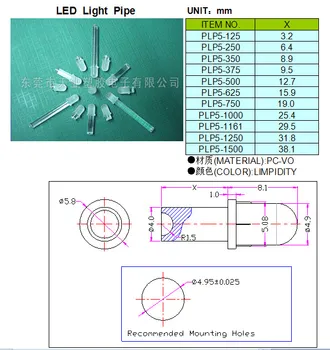 100PC 3.2 MM-38.1 MM ŠVIESOS VAMZDIS, 5MM Apvalios galvos Led Diodų LED lempa Umbra pakeisti PLP5