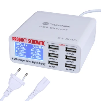 100V-240V Telefonų Remonto Įrankiai, 6 Port USB Greitas Įkroviklis Su LCD Ekranu, skirtas 