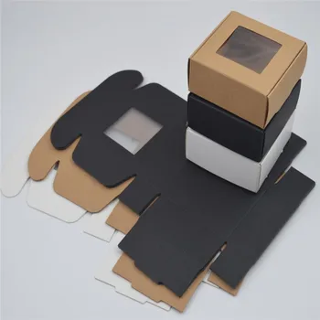 100vnt balta juoda ruda popieriaus langelį Kraft dėžutė pakuotės mini rankų darbo muilas box black kartonines dėžes su langu