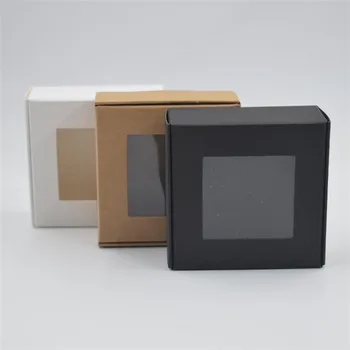 100vnt balta juoda ruda popieriaus langelį Kraft dėžutė pakuotės mini rankų darbo muilas box black kartonines dėžes su langu