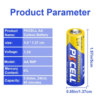 100VNT PKCELL aa baterijos R6P 1,5 V Super Sunkiųjų Baterija Anglies-Cinko AA vienkartinio Naudojimo Sausas Baterija Baterijos 
