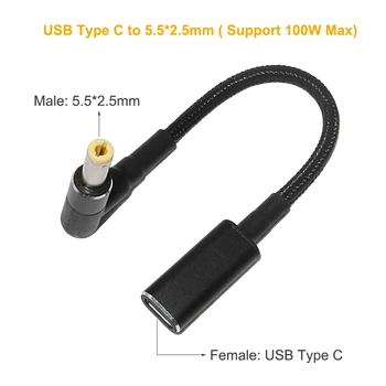 100W USB C Tipo Moteris: 5.5x2.5mm Kištuko Keitiklį Nešiojamas Maitinimo Adapteris Jungtis USB C Greito Įkrovimo Kabelis Nešiojamas Įkroviklis