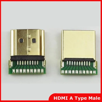 10vnt/daug Auksą, Sidabrą, HDMI A Type Male Plug Jungtis su PCB Lenta Versija 1.4 19PIN