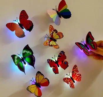 10vnt Spalvingų Drugelių LED Žibintai, Sienų Lipdukai 3D Namų Apdailos Atsitiktinė svetainė, Miegamasis, Virtuvė, Naktį Šviesos Ornamentu
