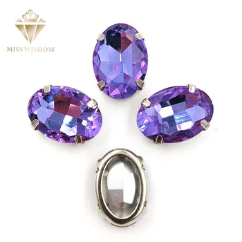 10X14/13X18mm Crystal Violet Ovalo formos Vario nagai tuščiaviduriai, stori apačioje aukštos kokybės stiklo kristalų Siūti strazdų 