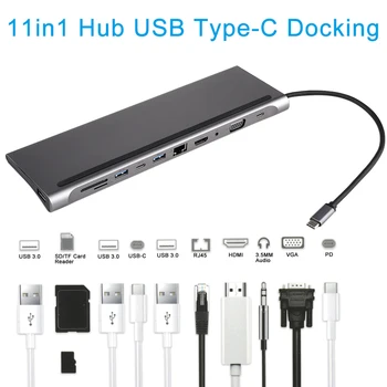 11 1 Veidrodis HUB Universalus USB Skirstytuvo C Tipo STEBULĖS 3.0 USB RJ45 HDMI USB HUB 