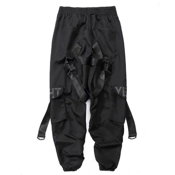 11 BYBB TAMSU Multi Kišenės Letter Spausdinimo Juostelės Krovinių Kelnės Streetwear Atsitiktinis Harajuku Sweatpants Hip-Hop Poilsiu Vyrų Kelnės