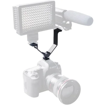 12,5 cm Fotoaparatas DSLR Triple Prijungti Karšto Batų V-formos Laikiklis LED Vaizdo Šviesos Mikrofonai - Juoda Spalva