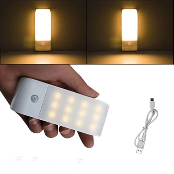 12 LED USB Įkrovimo Virtuvė PIR Judesio Jutiklis LED Šviesos Miegamasis Nešiojamos Belaidžio Sienos Lempos Naktį Šviesos diodų (LED) Žibintai Namų