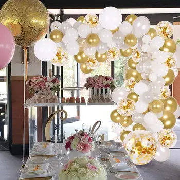 129pcs/daug Aukso Balionas Arch Rinkinys Balta Juoda Latekso Balionų Girliandą Baby Shower Prekių Fone Vestuves Dekoras