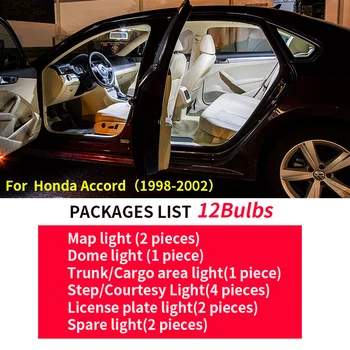 12pcs Baltos LED Lemputės Interjero Paketą Rinkinys 1998 m. 1999 M. 2000 M. 2001 M. 2002 M. Honda Accord Žemėlapis Magistraliniai Krovinių Licenciją Plokštelės Šviesos