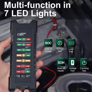 12V 24V Automobilio Akumuliatoriaus Testeris Greito Paleidimo testeris Generatorius 7 LED apšvietimas Ekranas Auto Diagnostikos Įrankiai, 24 Voltų Baterija Analizuoti