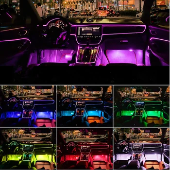 14 1 kit Aplinkos šviesos RGB Optinio Pluošto Šviesos Spalvos Automobilį, Dekoratyvinis Stilius, Atmosfera, Žibintus, Automobilio Salono Šviesos APP kontrolės