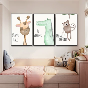 14 Stilių Gyvūnų Darželio Spaudinių Rinkinys Animacinių filmų Sienos Meno Aliejaus Tapybai Hipoo Tigras ant Drobės Atspausdinti Plakatai Nuotraukas Dekoro Tapyba