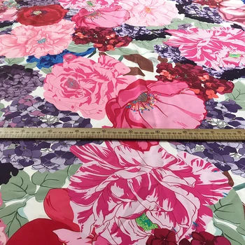 145cm Plotis Mados Big Pink Gėlių Spausdinti Imituoti du kartus Krepo DE Chine Audinio Moters Suknelė, Palaidinė Sleepwear 