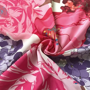 145cm Plotis Mados Big Pink Gėlių Spausdinti Imituoti du kartus Krepo DE Chine Audinio Moters Suknelė, Palaidinė Sleepwear 