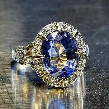 14K Aukso Natūralaus Safyro Žiedas, skirtas Moterims, Vyrams Anillos De Bizuteria Brangakmenio Birthstone Papuošalai Bague Diamant 14K Aukso Žiedas Dėžutę