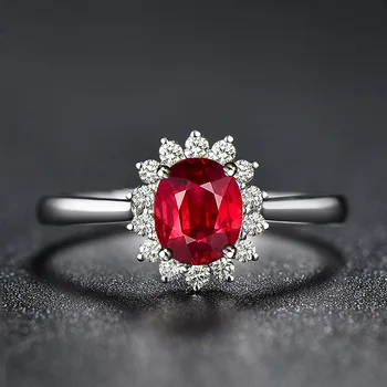 14k Rose Gold Prabanga Rubino Žiedas Moterims Gėlių Formos Raudona Brangakmenio Piršto Žiedai, Deimantai, Cirkonis Fine Jewelry Vestuves Žiedas