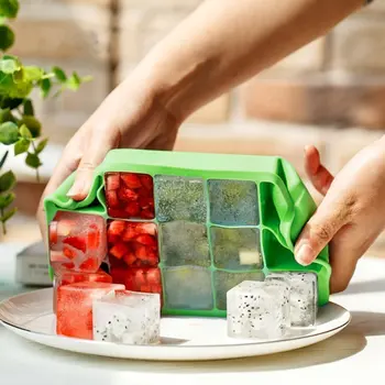 15 Tinklų Maisto kokybės Silikono Ledo Grotelės Pelėsių Kvadrato Formos Šaldytuvas Žalia Dėklas Vaisiai Ice Block Maker 