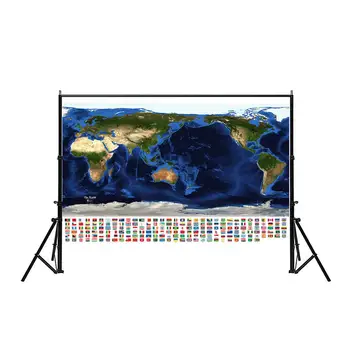 150x100cm Pasaulio Topografija Ir Batimetrija Žemėlapis, Vaizdas Iš Palydovo Žemėlapį Su Nacionalinėmis Vėliavomis, Geografinius Tyrimus