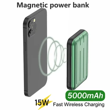 15W Mini Ultra-plonas Nešiojamas Belaidis įkraunamas Magnetiniu Kroviklį Power Bank 