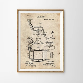 1898 Barber Kėdės Patentų nuotraukas ir Plakatus Barbershop Sienos Meno Dekoro Derliaus Drobės Tapybos Nuotraukas Planas Kirpykla Dovanos