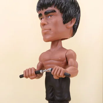 18cm Įtūžį Kumščiais Bruce Lee Trenktas nepastovi žmogus Bobble Head PVC Veiksmų Skaičius, Surinkimo Žaislas, Lėlė su Mažmeninės Langelyje