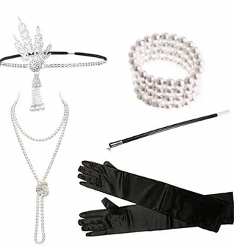 1920-aisiais fancy dress kostiumai, aksesuarai, metalo lankelis pirštinės cigarečių savininko apyrankę perlų vėrinį
