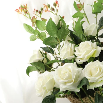1pc 90cm Ilgio Stiebo 3 Galvos Baltos Rožės Dirbtinių Gėlių Filialas, Vestuvių Scenos Fone Apdailos Netikrą Šilko Gėlės
