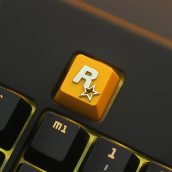 1pc cinko-padengta aliuminio lydinio apšvietimu pagrindiniai bžūp Rockstar Games Logotipą, Mechaninė klaviatūra Stereoskopinis paramos keycap R4 Aukštis