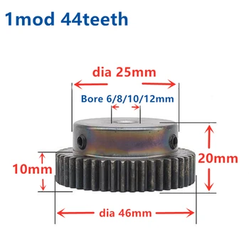 1pc Mod 1 M=1 CNC Tiesiakrumplės Pavaros dantratis 44T 44Teeth Pagimdė 6-12mm Teisę Dantų teigiamas įrankių plieno įrankių rack dėžė RC