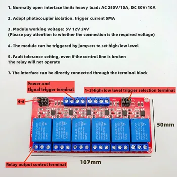 1pcs 6 kanalo relinis modulis, 5V12V24V, su optocoupler atskirai relinis išėjimo modulis high/low lygio sukelti elektroninių 